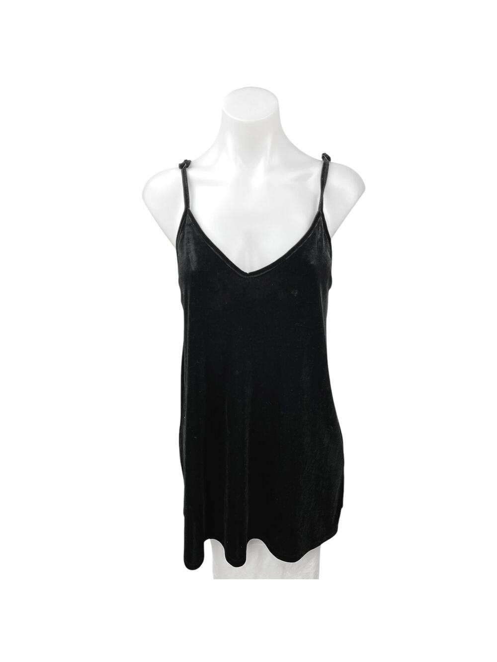 Seek The Label Black Velvet Velour V-neck Cami Camisole Mini Tank Slip Dress S